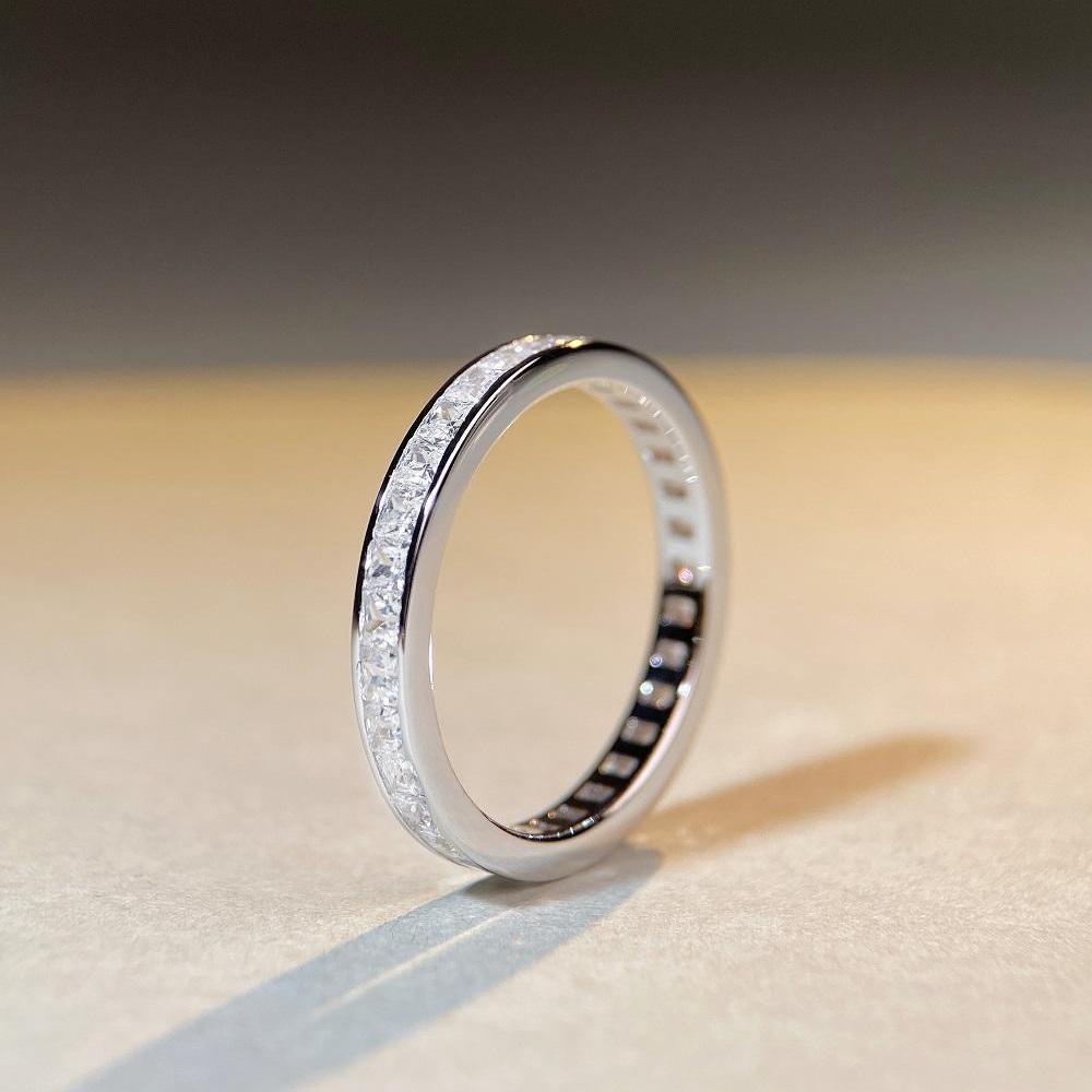 Women's Square Full Circle Zircon Sterling Silver Diamond Index Ring