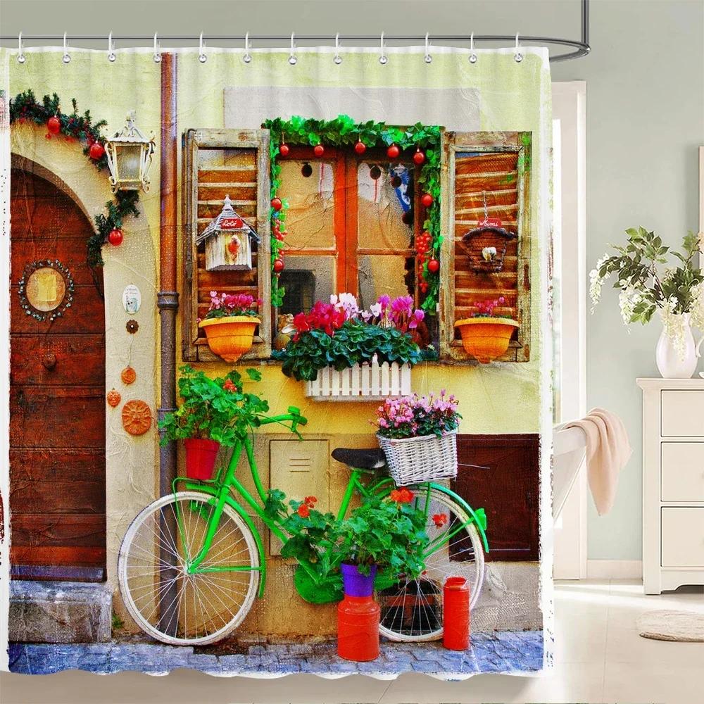 3D European-style Town Street Landscape Printing Bathroom Waterproof Shower Curtain Polyester Curtain Home Decoration Curtains