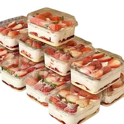 Caixa de Bolo Retangular de Plástico com Tampa 50 Unidades Copos Transparentes para Bolo Tiramisu Sobremesa Caixa de Embalagem para Bolo com tampa Festa de Casamento