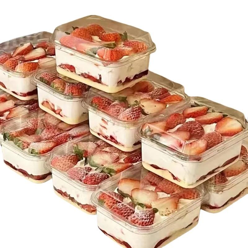Rechteckige Plastik-Kuchenbox mit Deckel 50 Stück Transparente Kuchenbecher Tiramisu Dessert Kuchen Verpackungsbox mit Deckel Hochzeitsfeier