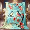 1pc 2D Branch Flower Bird Theme Pattern Flannel Blanket, Soft HD Digital Print, Cooling Blanket All-Season Use! Soft And Breathable 100% Polyester Fib