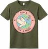 Peace On Earth TShirt Dove Olive Branch Globe Graphic Inspirational Tee