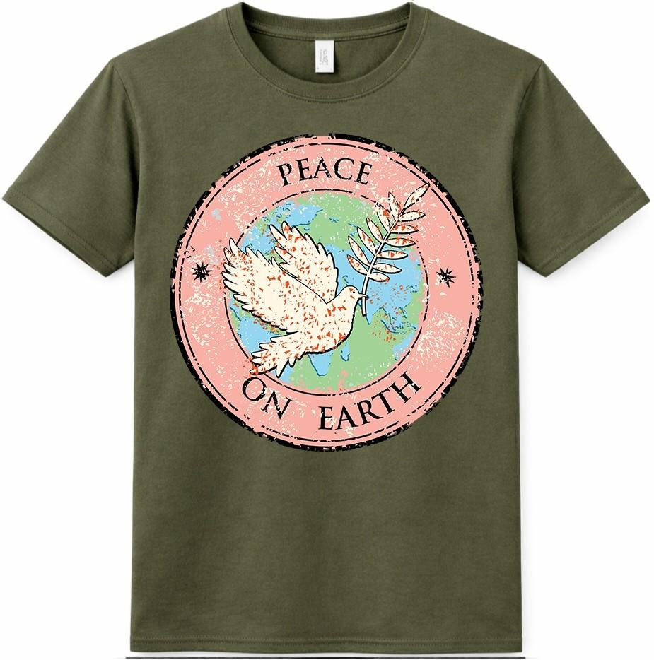 Peace On Earth TShirt Dove Olive Branch Globe Graphic Inspirational Tee