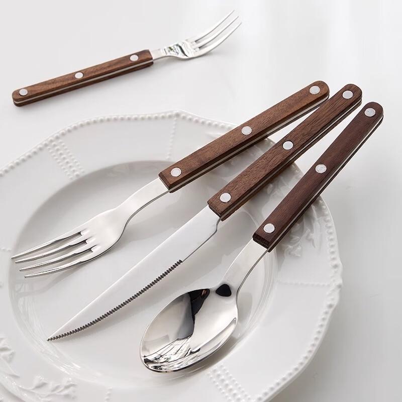 Retro Teakwood & Black Walnut Stainless Steel Dinner Fork
