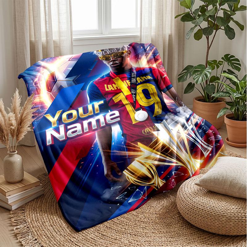 Coperta in Flanella Personalizzata con Nome Testo Lamine Yamal Logo Calcio Coperta Pile Personalizzata Regalo Speciale per Divano Camera da Letto Casa