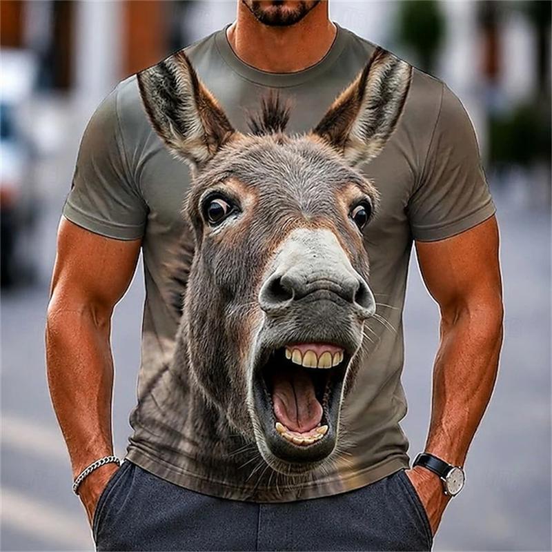 Mens Funny 3D Graphic Tee Funny Fish Pig Dog Face Design Short Sleeve T‑Shirt Loose Fit Casual Top for Holiday Gatherings Tops