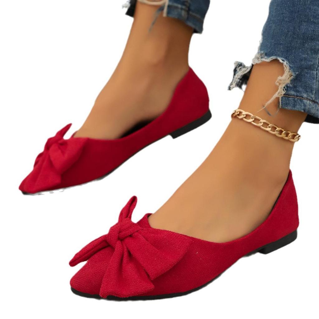 Korean Style Fairy Bow Pointed Toe Flats for Women - 2025 Spring/Autumn Collection