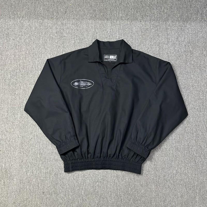 Mens Black Retro Print Collared Jacket Casual Streetwear Outerwear