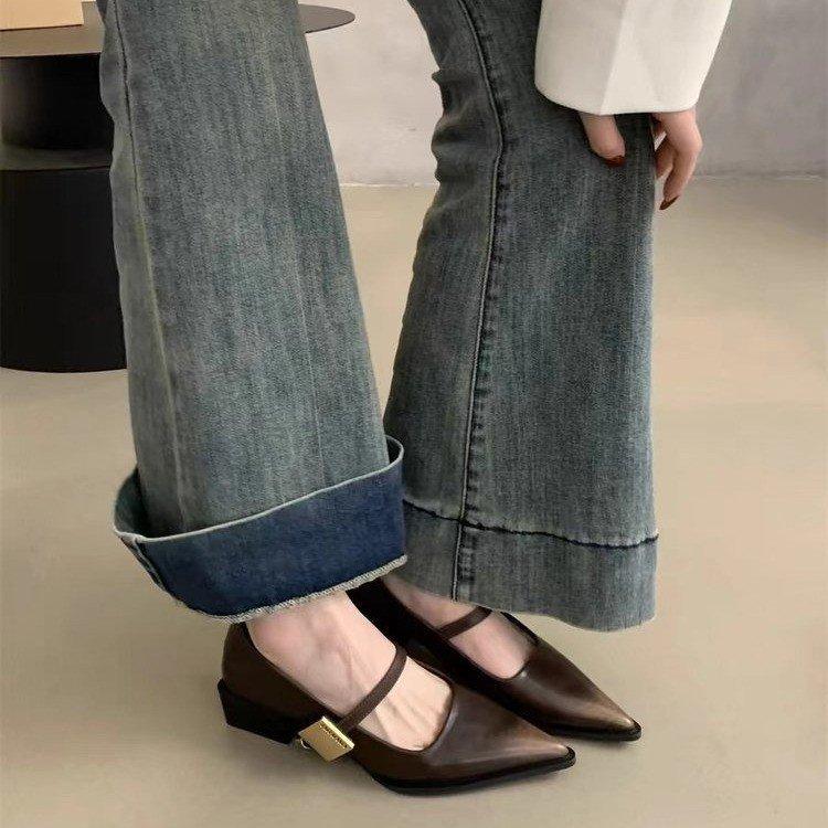 [Youshilai] Temperament Pointed Mary Jane Shoes Women's Autumn 2025 New Fashion Shallow Mouth One-word Strap Single Shoes