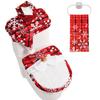 JOYFY 5 Pieces Christmas Theme Bathroom Decoration Set With Seat Cover Rugs Tank Cover Toilet Paper Box Cover and Santa Towel