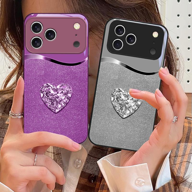 Gradient Diamond Love For iPhone 17 Air 16 E 15 14 13 Plus 12 Mini 11 17 Pro Max XR Xs Max 16E 7 8 Tempered Glass Phone Case