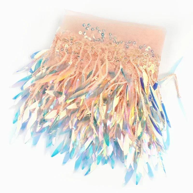 1-5Yards Mesh Tassel Fringe Sequins Lace Trim Stage Perform Latin Dress Wedding Clothes Tassels Fabric DIY Sewing Accessories