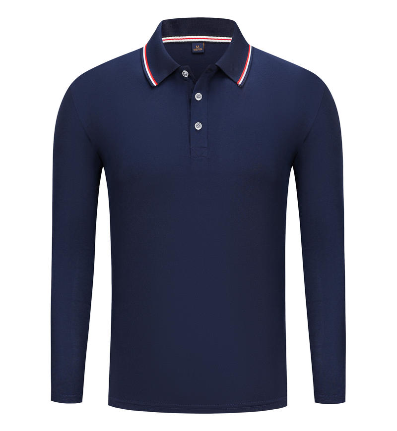 

Приталенная мужская рубашка поло с длинным рукавом, брендовая, для бизнеса, классическая, в полоску на воротнике, в стиле business casual, высокого качества, модный топ, осень-зима XL темно-синий