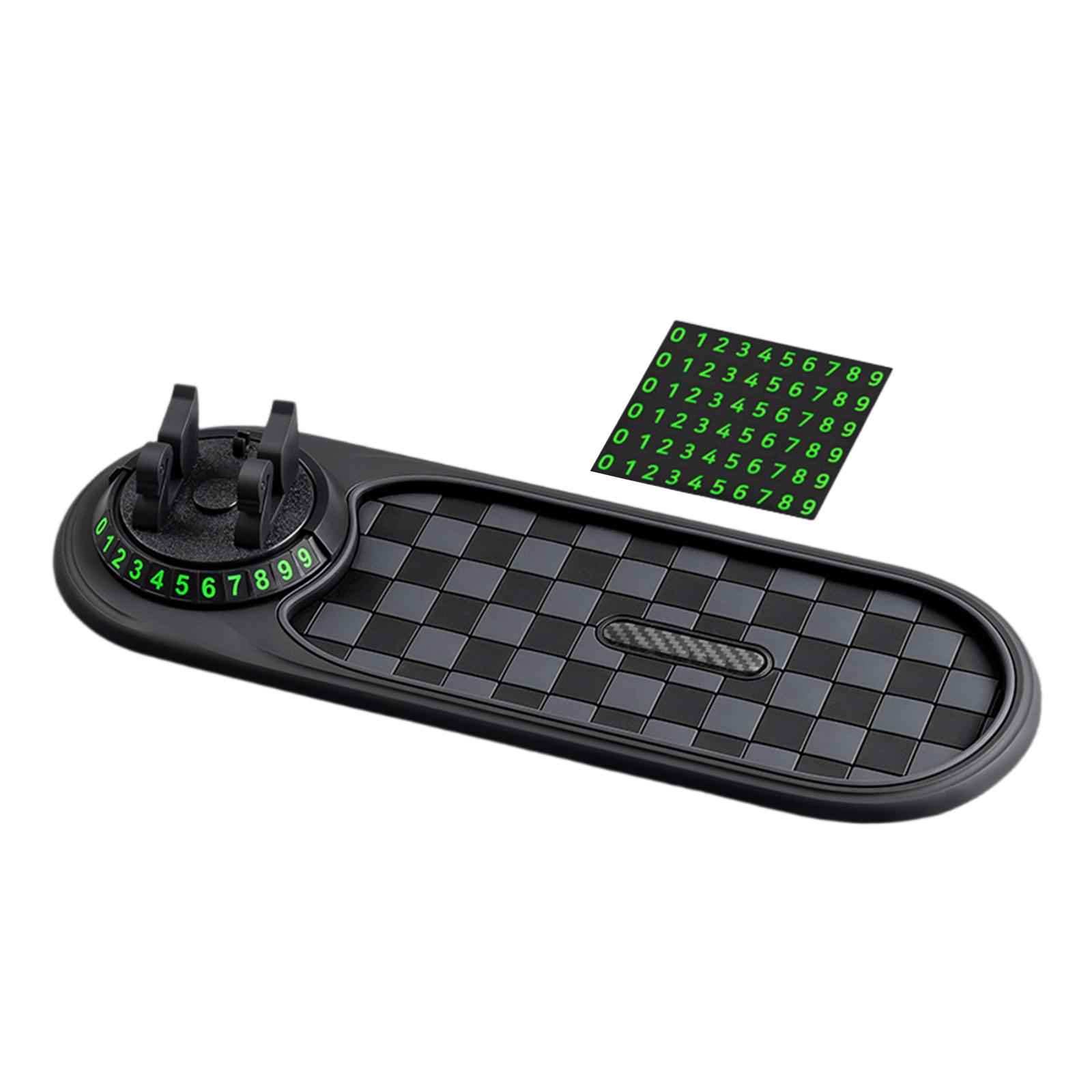 

Checkerboard Universal Phone Stand Mat with Number Plate Pad 3 in 1 Dashboard Mat Adjustable for Keys Cards Decor Gadget