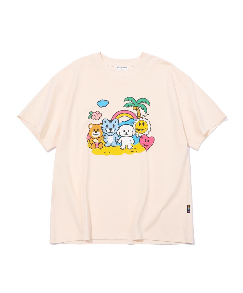 MISTER CHILD Palm Family T-Shirt Cream