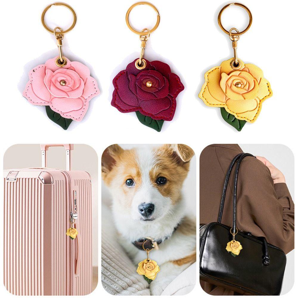 Metal Key Ring Access Card Protective Case PU Leather Flower Backpack Pendant  Valentine's Day gift