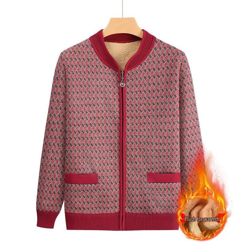 

Chic Knit Coat for Middle-Aged and Elderly Women - Stylish Spring & Autumn Wear with Velvet for Cooler Seasons 4XL (for 135-155 catty)