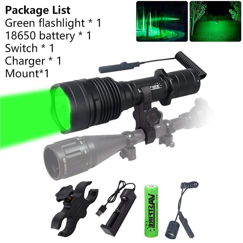 Tactical Hunting Flashlight Red Green LED Waterproof Flashlight Torch Outdoor Lighting with Gun Mount +Switch Rechargeable Lamp