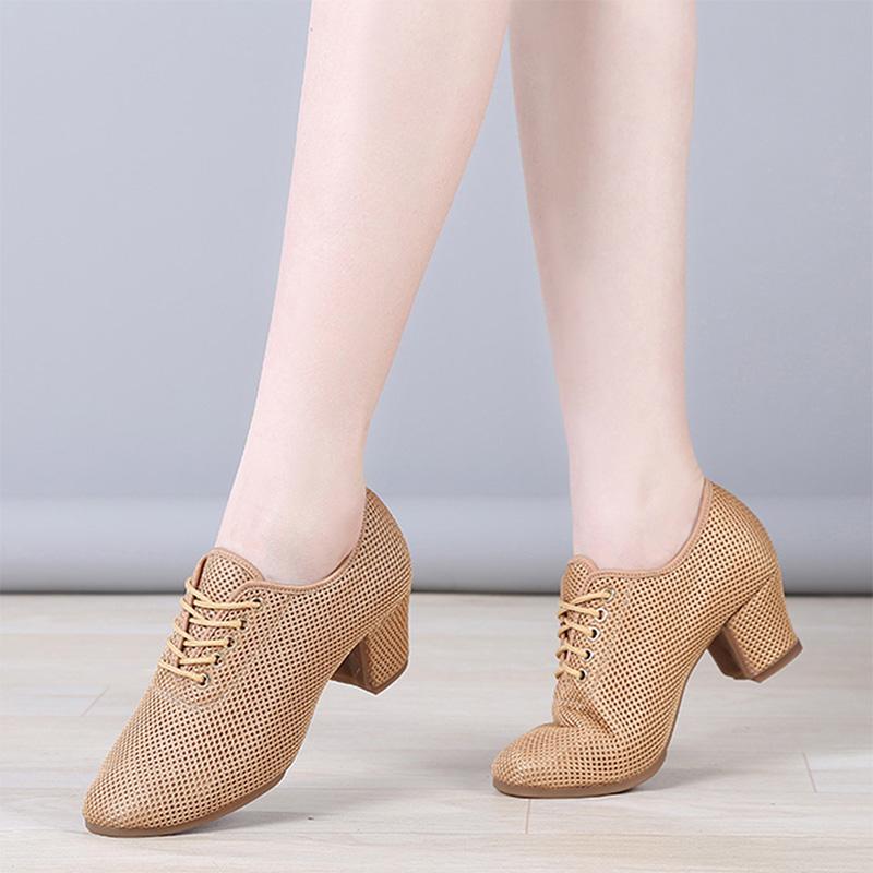 Scarpe da Jazz in Rete Donna Adulto Pratica Sala da Ballo Scarpe Latine Nere Traspiranti Scarpe da Insegnante con Tacco 3,5 cm