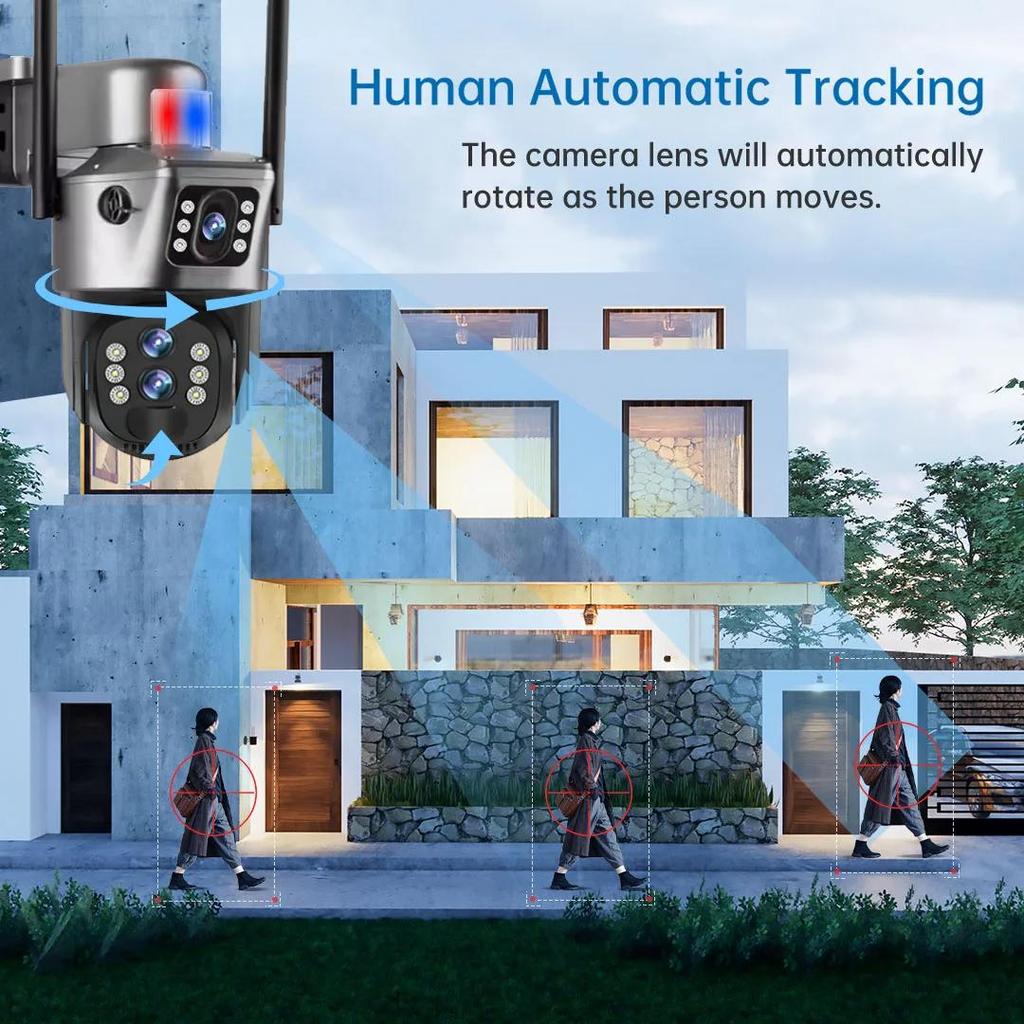 Drie Lenzen 10x Zoom Zonnecamera's WiFi Buitenbewaking 6K 12MP Draadloze CCTV IP Camera 360 PTZ Externe Beveiligingscamera V380