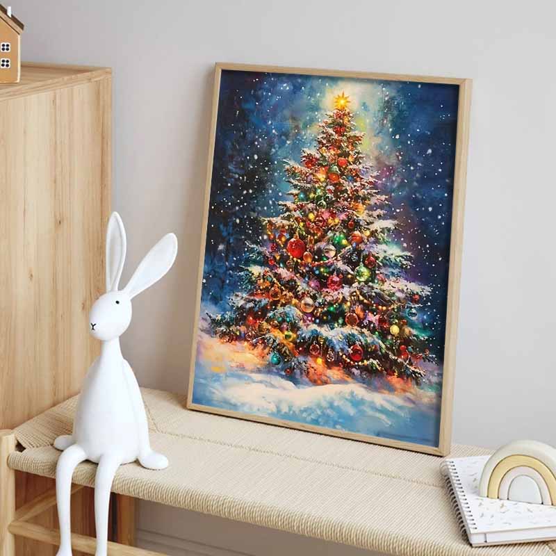 5D Christmas Tree Full of Diamond Painting Set, DIY Colorful Round Gemstone Crystal Decoration Painting Crafts and Artworks, Decorative Wall