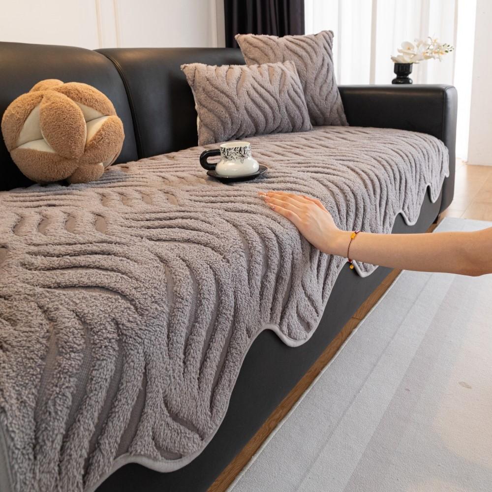 Solid Sofa Cushion Winter Plush Non-Slip Sofa Throw Cover Soft Fuzzy Furniture Protector Couch Pad Irregular Fleece Thick Mats