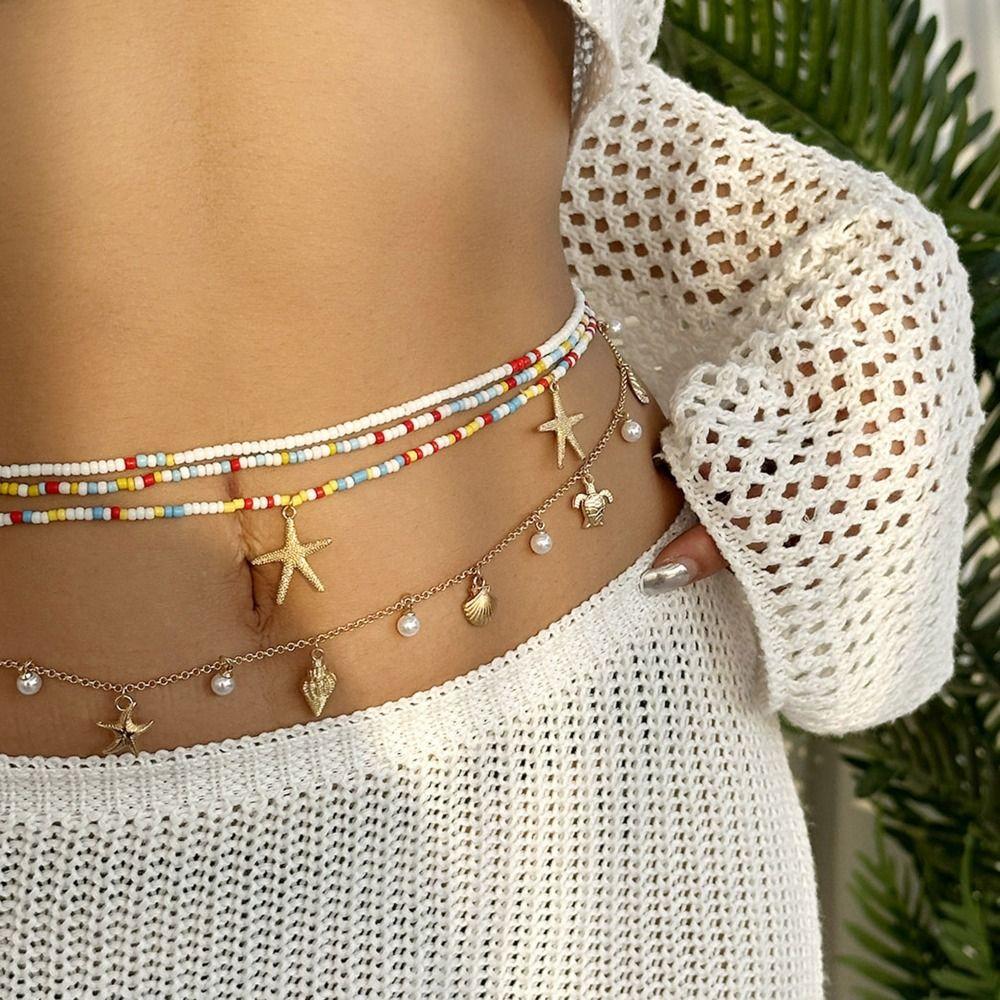 Sea Star Body Chain Imitation Pearl Jewelry Accessories Summer Shell Waist Link  Vacation
