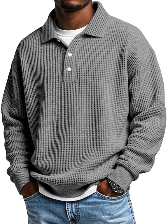 2025 Men's Retro Casual Waffle Knit Long-Sleeved Polo Shirt