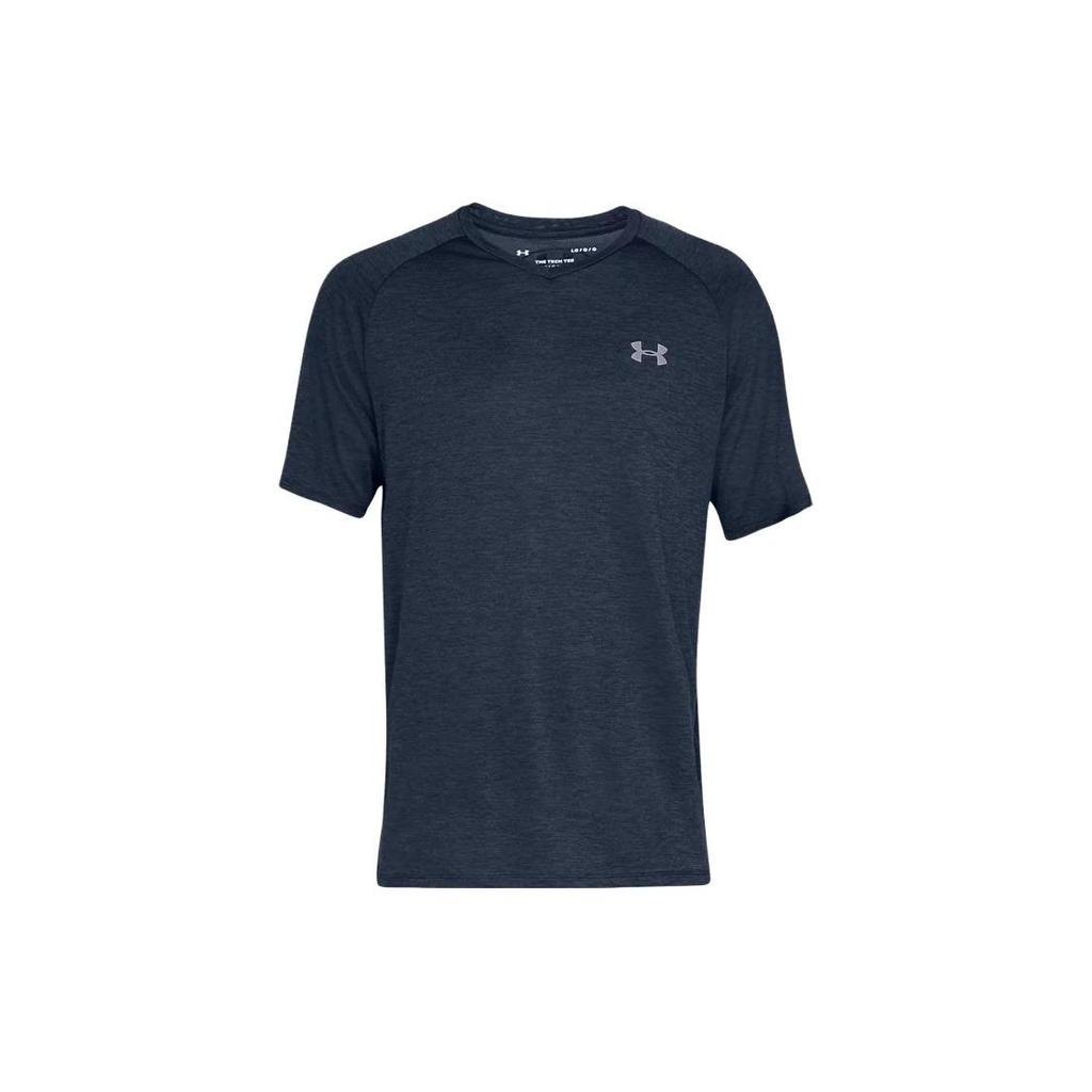 Under Armour Solid Color Logo Print Straight Cut Crew Neck Short Sleeve T-Shirt Men Tops Dark-Blue 1328190-408