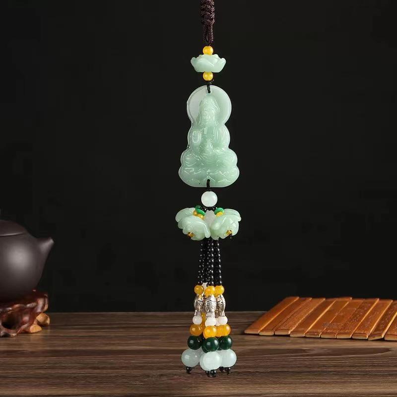 Live Broadcast New Lotus Pendant: Interior Car Decoration Imitation Green Jade for Entry/Exit