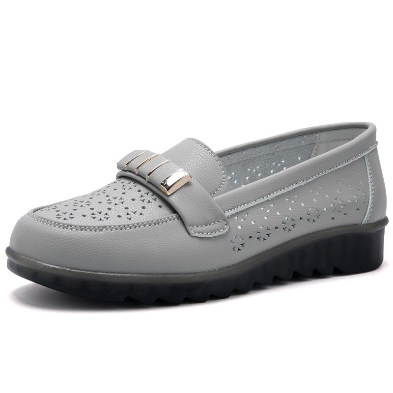 Leder Weichsohlen Doudou Schuhe Ein-Pedal Damen Schuhe Rutschfeste Flachsohlen Einzelne Schuhe Leicht und Bequem Schuhe für Mütter mittleren Alters