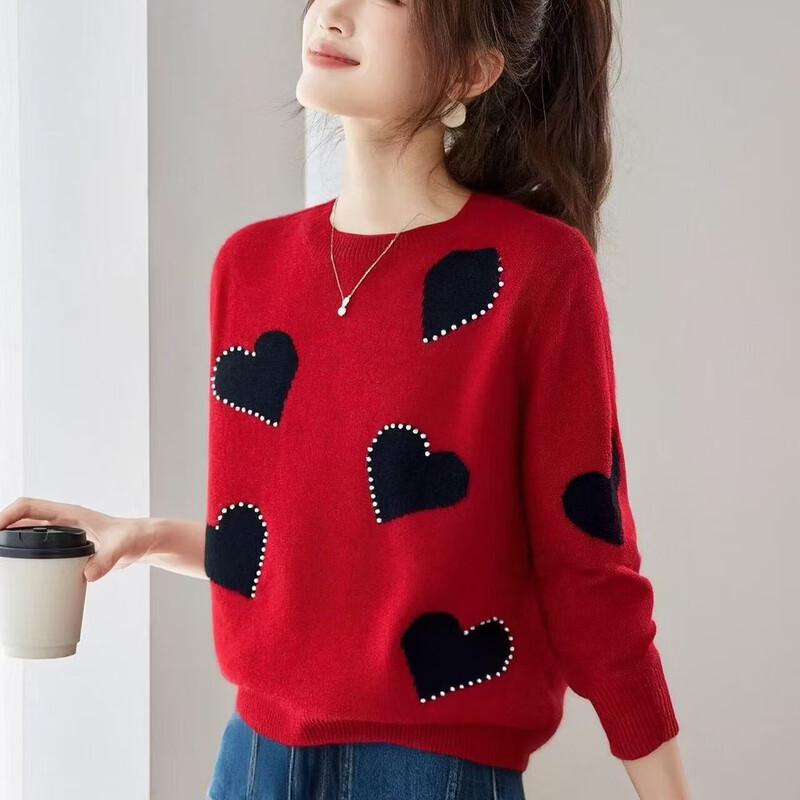 Women's Heart Pattern Knit Pullover Sweater