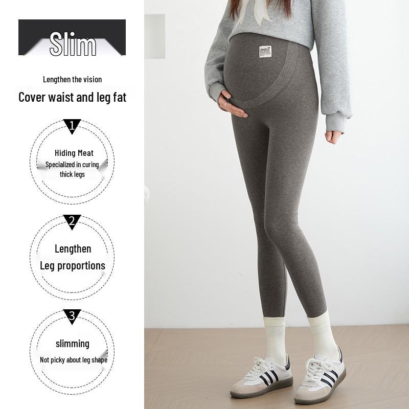 Plus Size Adjustable Maternity Leggings with Belly Support and Fleece for Spring, Autumn, and Winter