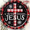 LovelyAlley 8 Inch Round Metal Wall Sign Wreath Design Xmas Home Decor Snowflake Plaid Border