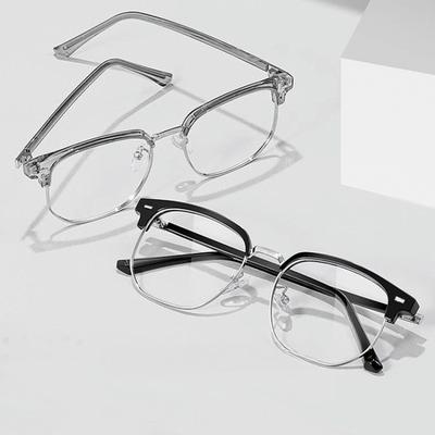 New Fashion Unisex Square Myopia Glasses for Men Women Metal Half Frame Eyeglasses Anti Blue Light Glasses 0 To -6.0