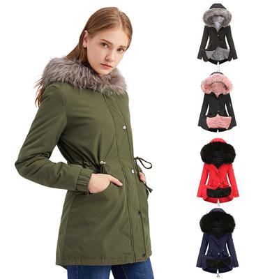 Women Cotton Blend Jacket Zipper Closure Jacket Windproof Winter Down Coat with Furry Hood Pockets Zipper Closure for Weather