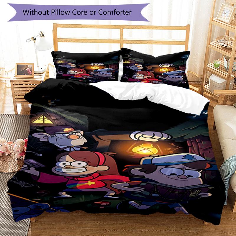 3pcs Gravity Falls Bedding Set Duvet Cover Closure Includes 1 Duvet Cover & 2 Pillowcases, Soft and Comfortable for All Seasons.