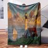 A Lighthouse And Sailor In The Ocean At Sunset - Themed Blanket - Comfortable Flannel Fabric Digital Printing Hypoallergenic Suita