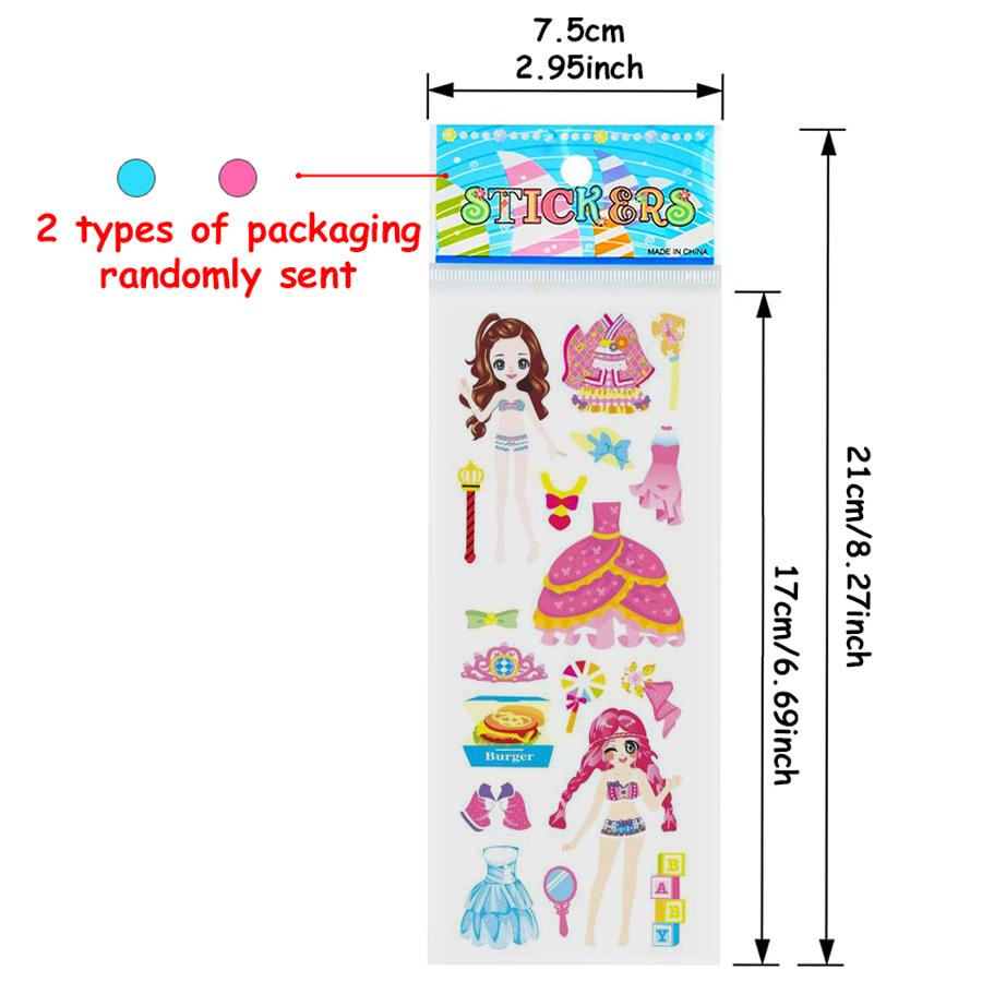 6-24pcs Costume Change Girl Bubble Stickers 3D Cartoon Creative Princess Self-adhesive Graffiti Stickers Student Reward Stickers