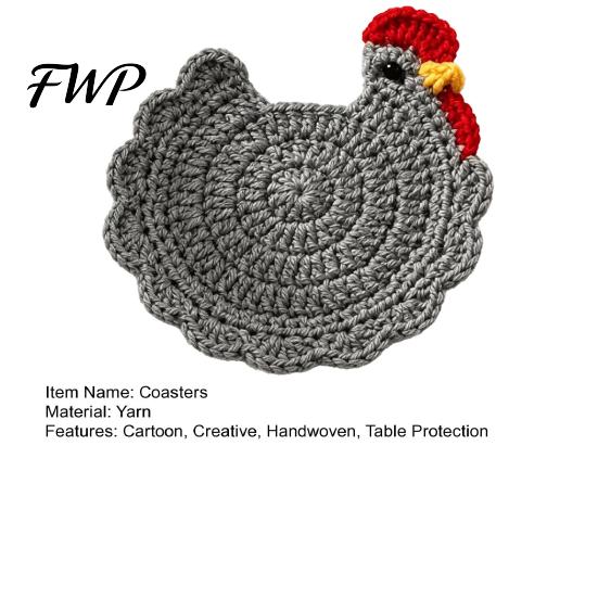 Decorative Kitchen Accessories Handmade Crochet Hen Coasters for Drinks, Cute Cartoon Yarn Cup Mats, Heat Handcrafted Woolen Trivets Resistant