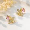 Elegant Zirconia-Inlaid Butterfly Stud Earrings with Silver Needle - Versatile Fashion for Spring