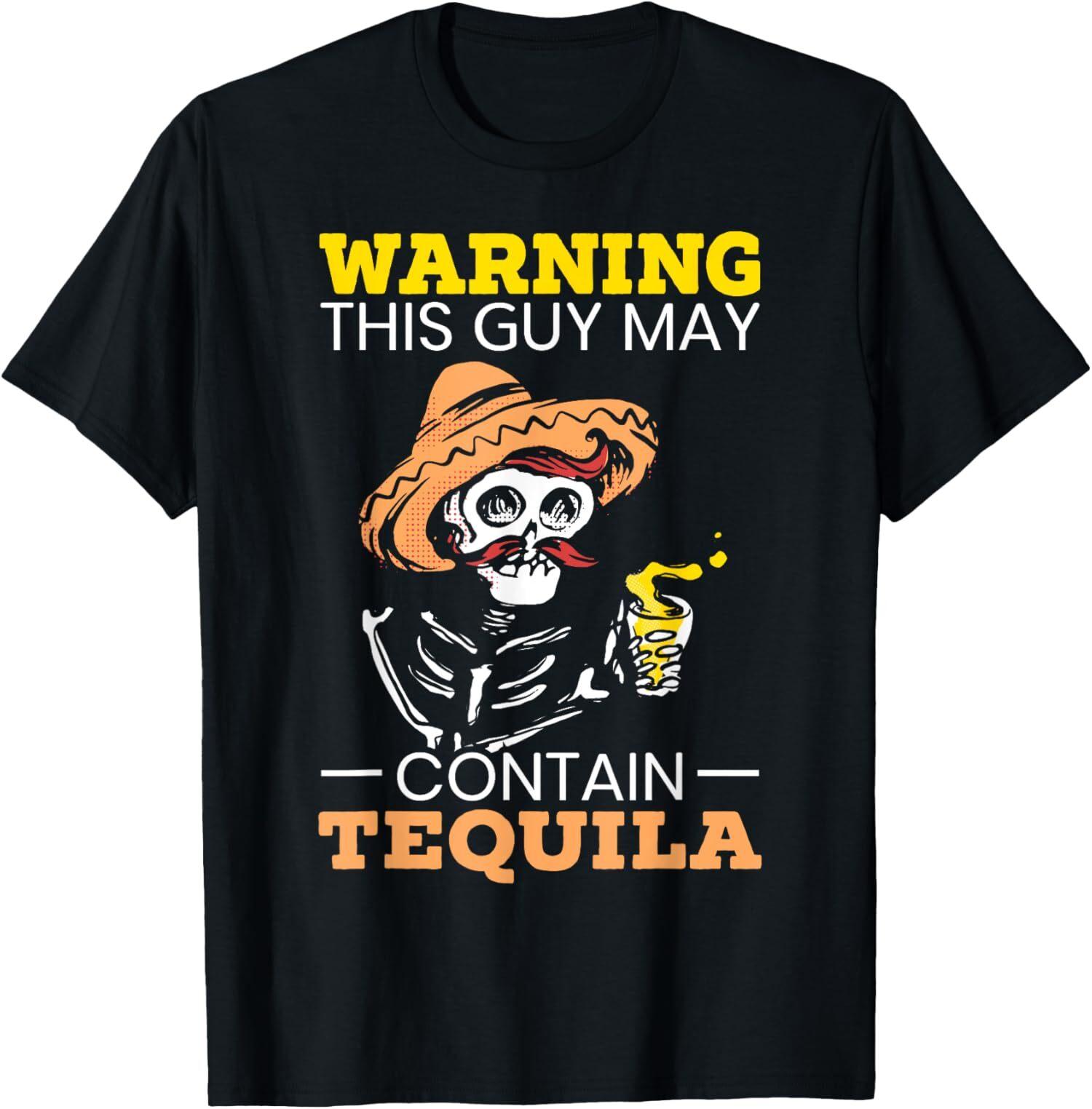 NEW LIMITED Warning This Guy May Contain Tequila Drinker Skeleton T-Shirt M