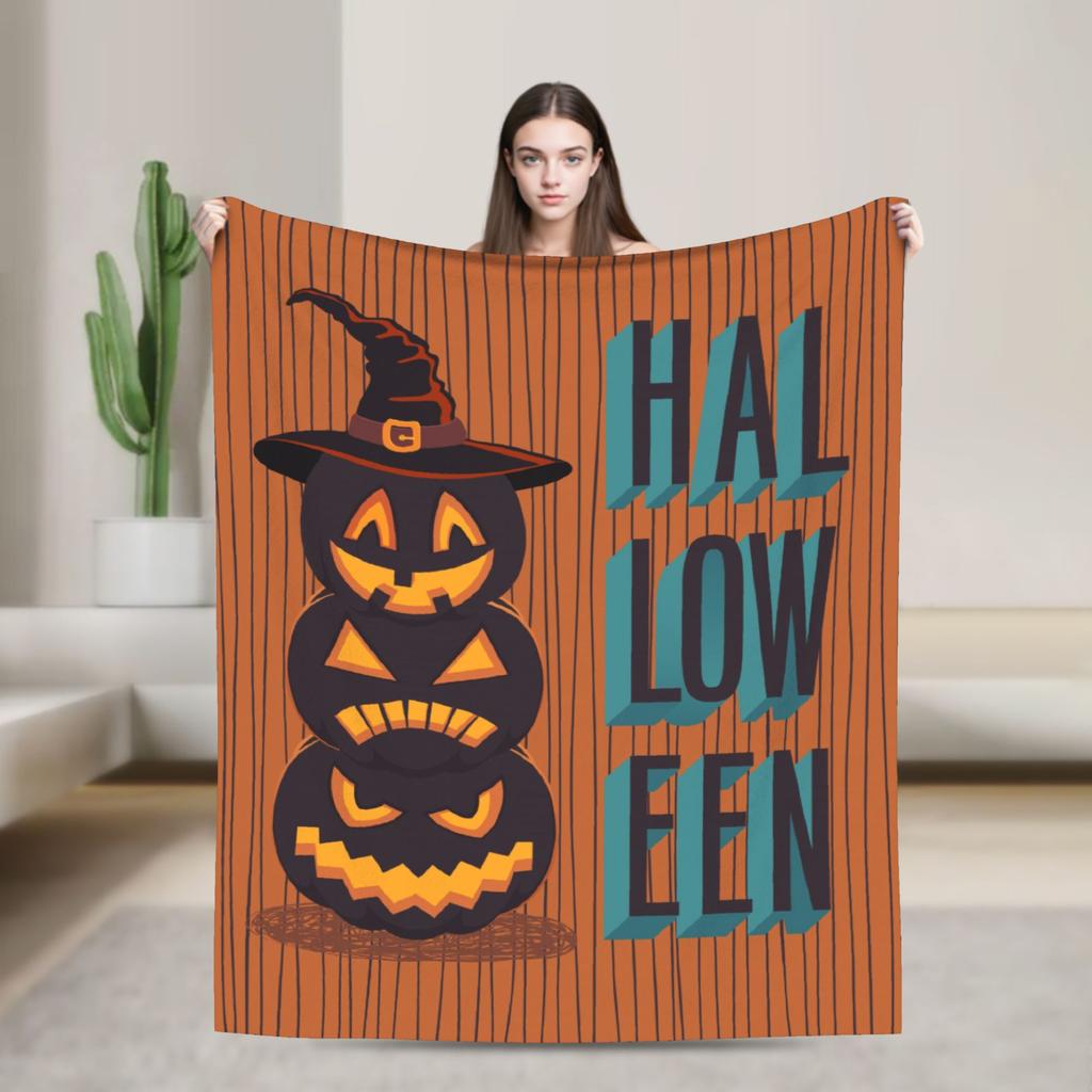 Halloween Cartoon Flannel Throw Blankets Pumpkin Witch Spider Web Blanket For Bed Travel Super Soft Plush Thin Quilt