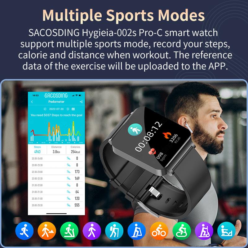 SACOSDING Hygieia-002s Pro-C Blood Pressure ECG+PPG Smart Watch Men Heart Rate Blood Oxygen Health Body Temperature Smartwatch Women