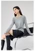 Lyocell soft wool round neck long sleeved T-shirt for women's front shoulder base