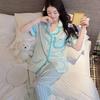 Spring and Summer Love Striped Pink and Blue Ice Silk Short-sleeved Pajamas Female Cute Wind Soft and Comfortable Internet Celebrity Loungewear Suit