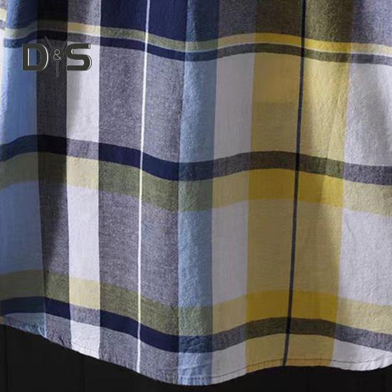 Cămașă pentru femei, cu rever, cu mânecă lungă, cu imprimeu în carouri, cu buzunar, cămașă cu un singur piept de lungime medie