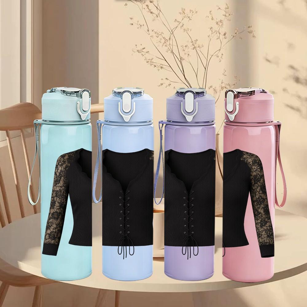 1PC Black Lace Corset Design 750ml Color Plastic Sports Water Bottle Leakproof Flip Straw Lid Suitable for Sports Office Home Use