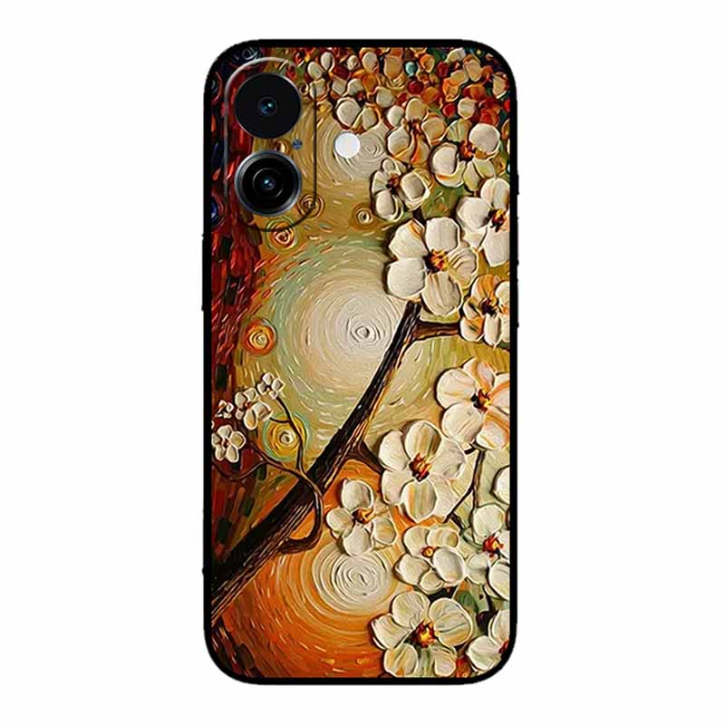 3D Emboss Case For iphone 17 2025 Phone Case Coque Flowers Black Silicone Soft Back Cover For iphone 17 5G Case 6.3" Funda Shell