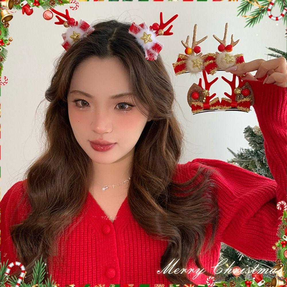 Schleife Kinder Hirschgeweih Haarspange Frohe Weihnachten Deko Weihnachtsmütze Stirnband Mädchen